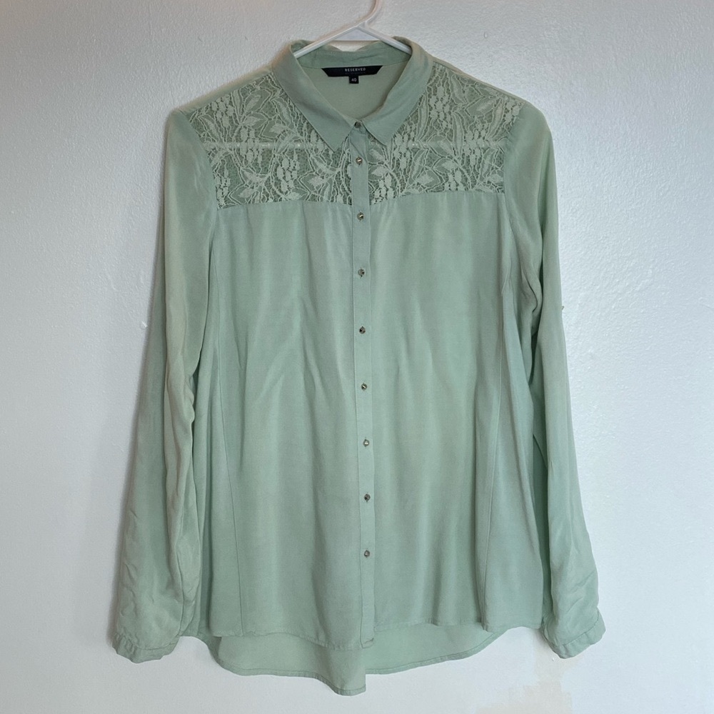 Light mint green lace detail blouse reserved